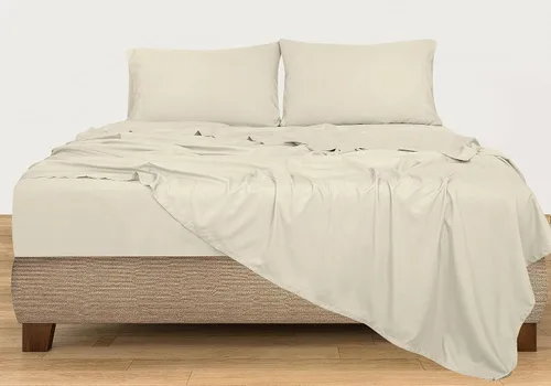 Miniatura 5 de ROYALE LINENS Juego de sábanas de 300 hilos 100% algodón peinado de fibras largas, 4 piezas, 1 sábana bajera, 1 encimera y 2 fundas de almohada