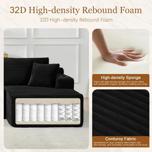 Miniatura 3 de Sofá cama modular de 134 pulgadas, sofá de nube deshuesado para sala de estar, sofá de 5 asientos en forma de U con 2 bolsillos de almacenamiento