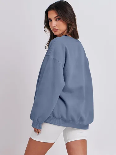 Miniatura 4 de ANRABESS Sudaderas de gran tamaño con capucha para mujer, cuello redondo, sin botones, ropa casual de otoño, ropa de preparación, adolescentes