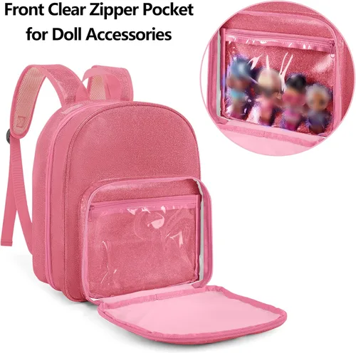 Miniatura 4 de LoDrid Mochila de transporte compatible con todas las muñecas LOL Surprise, estuche de almacenamiento con 6 bolsillos transparentes para organizador
