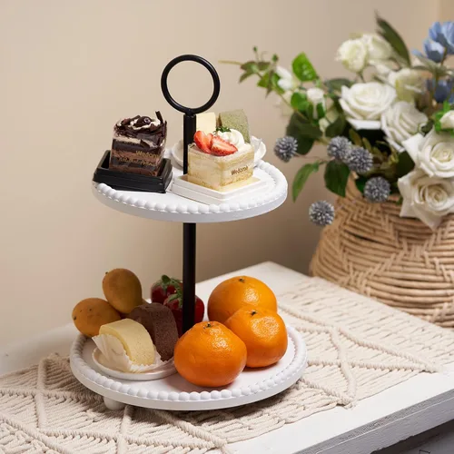 Miniatura 6 de Defined Deco Bandeja escalonada blanca con cuentas con 3 piezas de decoración de bandeja escalonada para decoración del hogar de granja, soporte