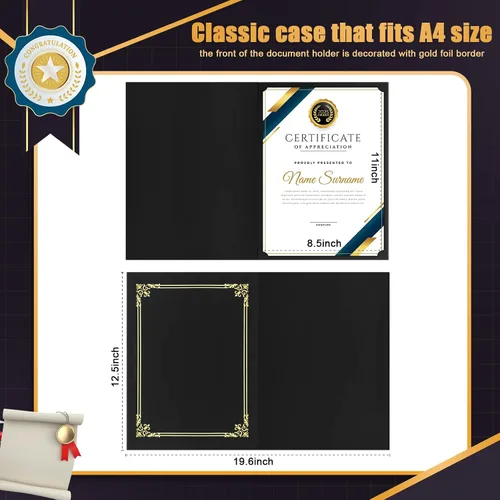 Miniatura 2 de Paquete de 40 soportes negros para certificados de 8.5 x 11 pulgadas, cubiertas para diplomas a granel con borde de lámina dorada para tamaño carta