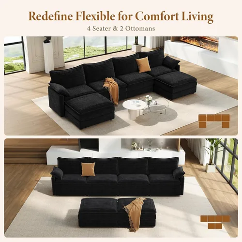 Miniatura 7 de Vesgantti Sofá modular de 108 pulgadas, cómodo sofá de nube con asiento profundo otomano movible, sofá modular en forma de L, sofás seccionales