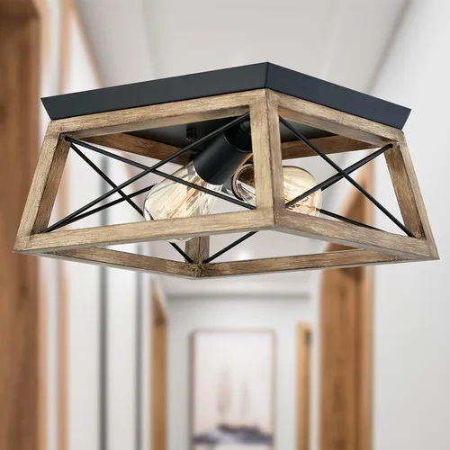 Miniatura 8 de 9MMML Lámpara de techo de madera empotrada – Lámpara de techo de granja de 12 pulgadas para sala de estar, comedor, dormitorio, entrada, cocina