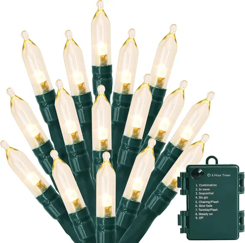 MASHANG Luces de Navidad – Cadena de luces a pilas, 50 luces LED, miniluces, 8 modos, cable verde, mini juego de luces con temporizador para árbol