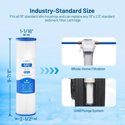 Miniatura 2 de Cartucho de filtro de agua para toda la casa de 5 micrones, 10" x 2.5", plegado, para reemplazar sedimentos de pozo, compatible con ECP5-10