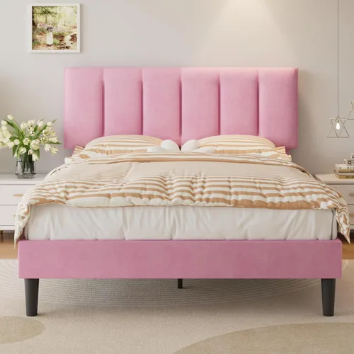 Miniatura 15 de VECELO - Base de cama tamaño individual con cabecera tapizada, plataforma con soporte de listones de madera de alta resistencia, no necesita somier