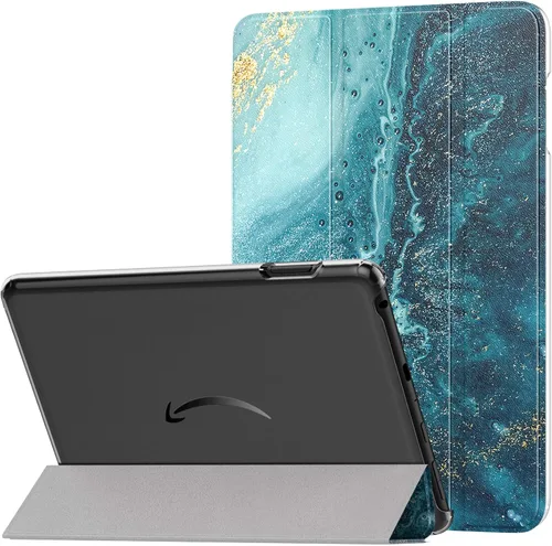 Miniatura 16 de MoKo Funda para tableta Amazon Kindle Fire HD 8 y 8 Plus (12/10ª generación, 2022/2020), funda de piel sintética con soporte triple y carcasa azul