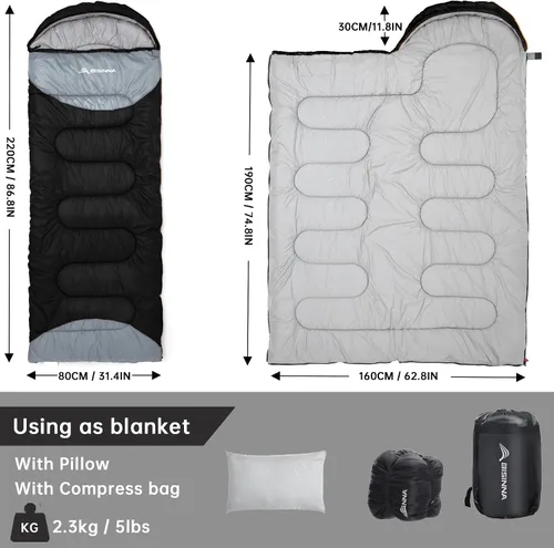 Miniatura 2 de BISINNA Saco de dormir de invierno de 0 grados (480GSM) para adultos, saco de dormir para acampar en clima frío, cómodo, cálido, portátil