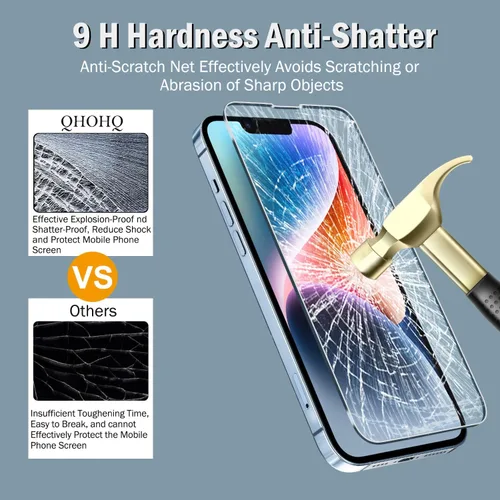 Miniatura 6 de QHOHQ Paquete de 3 protectores de pantalla para iPhone 14 / iPhone 13 [6.1 pulgadas] con paquete de 3 protectores de lente de cámara de vidrio