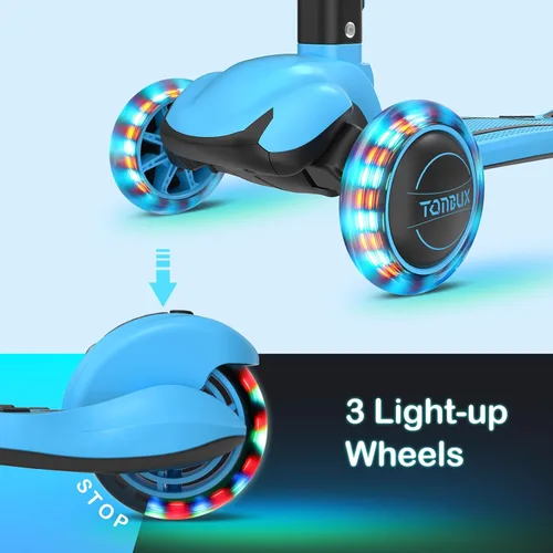 Miniatura 5 de TONBUX - Patinete para niños, patinete de 3 ruedas con luces LED para niños de 3 a 12 años, patinetes plegables con altura ajustable - Patinete