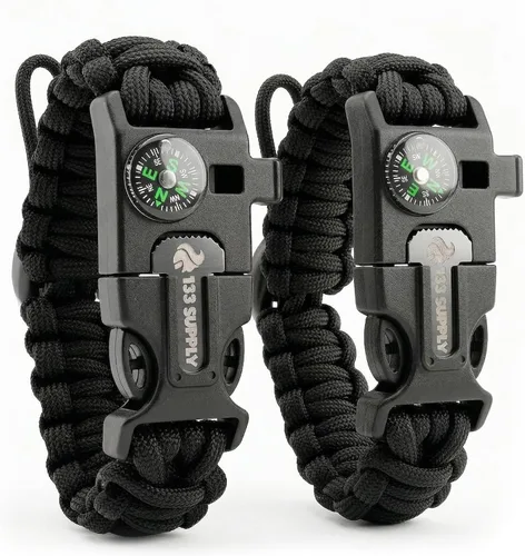 Miniatura 8 de Paracord Pulsera con Brújula Senderismo Supervivencia Emergencia Silbato Encendedor Kit Equipo de Camping Esenciales de Senderismo Pesca Caza
