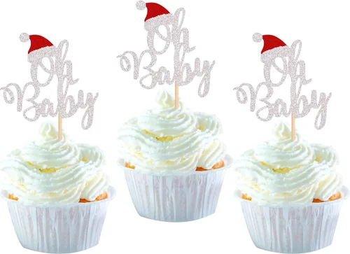 Miniatura 12 de Paquete de 24 Adornos para Cupcakes de Feliz Navidad, Adornos para Cupcakes para Revelación de Género, Adornos para Cupcakes de Árbol de Navidad, 5