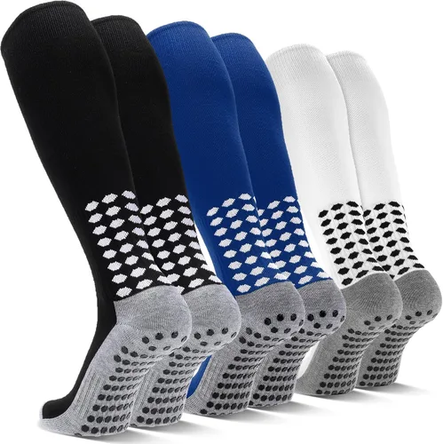 Miniatura 15 de 3 pares de calcetines de fútbol de agarre para hombre, acolchados, antideslizantes, para fútbol, baloncesto, deportes, hasta la rodilla, calcetines
