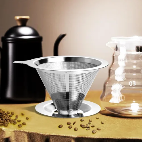 Miniatura 5 de ANNMEXX Filtro de café para verter mejorado, gotero de café, filtro de café de acero inoxidable sin papel, fácil de usar y limpiar, para una a dos