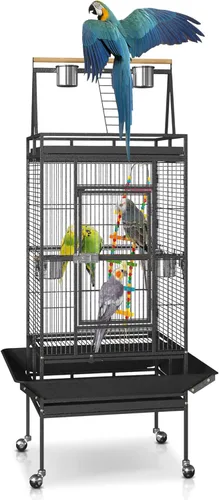 Miniatura 9 de SUPER DEAL PRO - Jaula grande para pájaros 2 en 1 de 61 pulgadas con soporte rodante Playtop loro chinchilla pinzón jaula guacamayo conure cacatúa