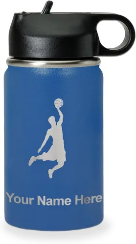 Miniatura 64 de LaserGram Botella de agua personalizada, hombre haciendo slam dunk de baloncesto, de acero inoxidable, de doble pared con aislamiento al vacío