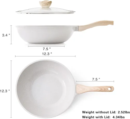 Miniatura 6 de Sartén Wok Cerámica Kordisen, Wok Antiadherente de 30.5 cm con Tapa, Woks y Sartenes para Freír Saludables y Sin Toxicidad para Cocinar, Utensilios