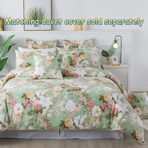 Miniatura 7 de FADFAY Juego de sábanas tamaño King, 100% algodón, elegante ropa de cama de granja con hojas verdes menta y flores blancas, sábana suave