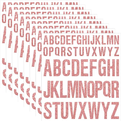 Miniatura 12 de Gersoniel 8 hojas de calcomanías de letras con purpurina, calcomanías de vinilo del alfabeto, impermeables, autoadhesivas para pósteres, tablones