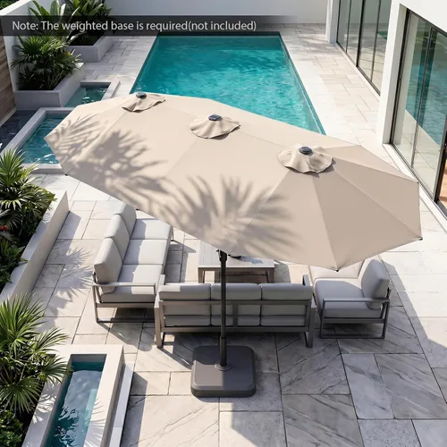 Miniatura 2 de Tangkula Sombrilla solar de patio de 13 pies, sombrilla de doble cara extra grande para mesa de mercado al aire libre con 36 luces LED, mango