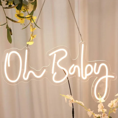 Miniatura 8 de Efavormart - Letrero de luz de neón de 26 pulgadas con texto en inglés "Oh Baby", luz LED blanca cálida reutilizable, con cadena colgante de 5 pies