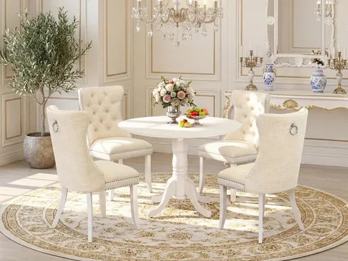 Miniatura 2 de East West Furniture DLDA5-BLK-32 - Juego de mesa de comedor de 5 piezas contiene una mesa de cocina redonda con gotas y 4 sillas tapizadas de tela