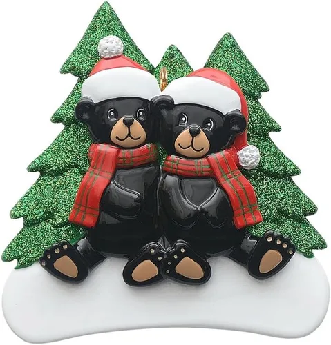 Adorno personalizado de oso negro 2025 – Decoración de árbol de Navidad de familia de 2, animal del bosque, adorno de nuestra primera Navidad juntos