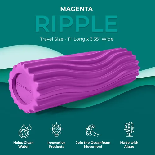 Miniatura 5 de Oceanfoam Rodillo de espuma de viaje Ripple (11 x 3.35 pulgadas) Mini rodillo de espuma firme para terapia física, masaje de tejido profundo, dolor