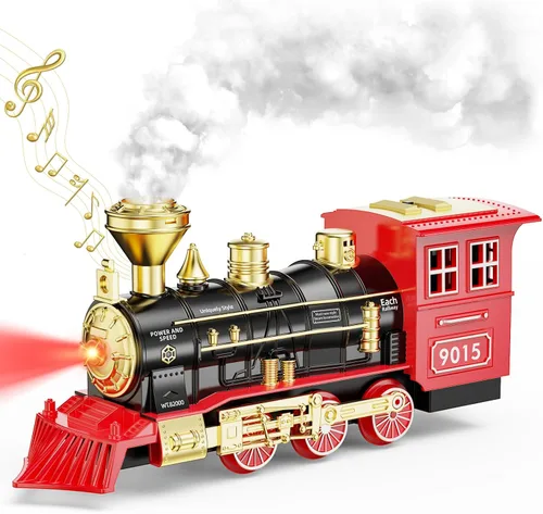 Miniatura 8 de Hot Bee Locomotora de tren a control remoto, juguete de motor de vapor de tren con humo, luces y sonidos, juguetes de trenes de Navidad, regalos