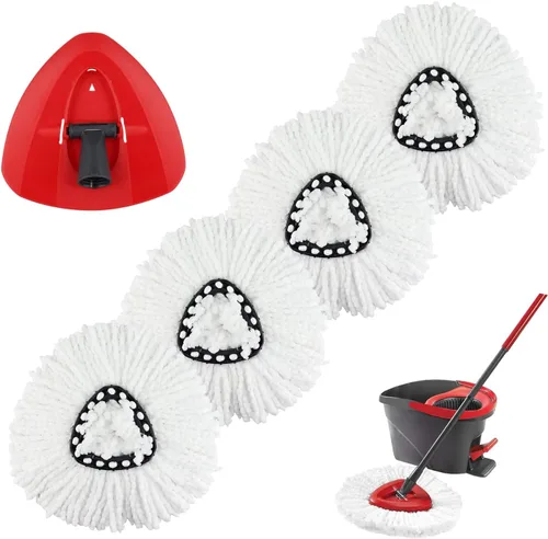 Miniatura 11 de Cabezal de repuesto para trapeador giratorio con 1 base giratoria y 1 mango. Recambios de fregona EasyWring compatibles con SpinMop triangular
