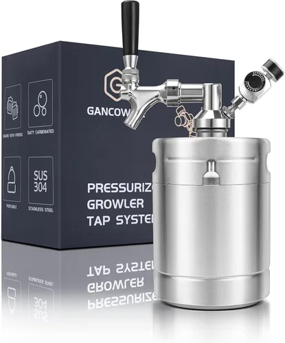 GANCOWISE Mini granelero de barril de 64 onzas, sistema dispensador presurizado para el hogar con grifo de diseño de cierre automático mantiene la