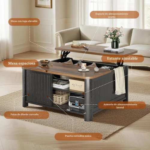 Miniatura 5 de Decofy Mesa auxiliar elevable con almacenamiento de mediados de siglo, modernas mesas de centro cuadradas para sala de estar, gran compartimento