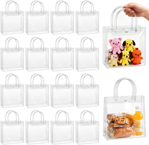 Miniatura 20 de BadenBach 16 bolsas de regalo transparentes con asas, 9.8 x 9.8 x 3.5 pulgadas, bolsa de plástico transparente para fiesta, bolsa de regalo