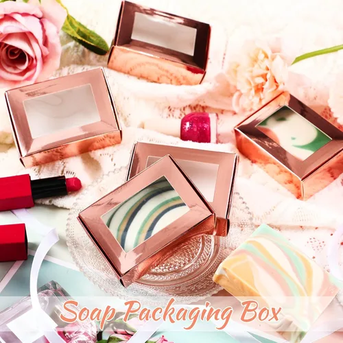 Miniatura 6 de Zonon 30 cajas de jabón para embalaje casero, mini cajas de papel kraft con ventana para panadería, dulces, jabón, embalaje de regalo