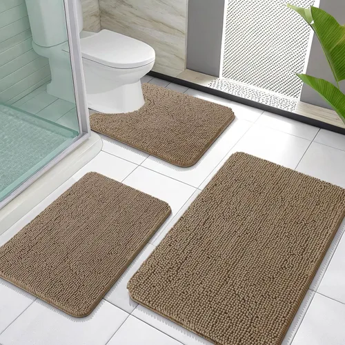Miniatura 101 de OLANLY Juego de Alfombras de Baño de 3 Piezas, Tapetes de Baño de Chenilla Suave y Absorbente y Alfombra de Contorno en Forma de U para Inodoro