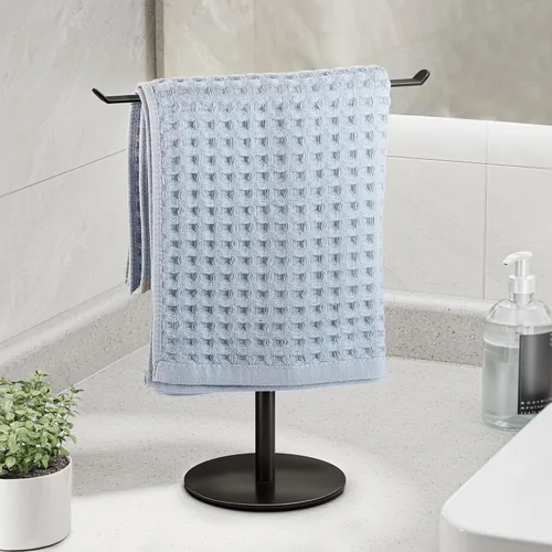 Toallero en forma de T para toallas de mano para baño, con soporte para diademas y toalleros ligeros para baño, soporte negro para cocina,