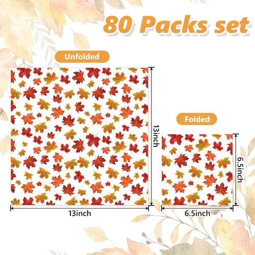 Miniatura 2 de Whaline 80 servilletas de papel de Acción de Gracias, hojas de arce, servilletas desechables de hojas de otoño, servilletas de almuerzo