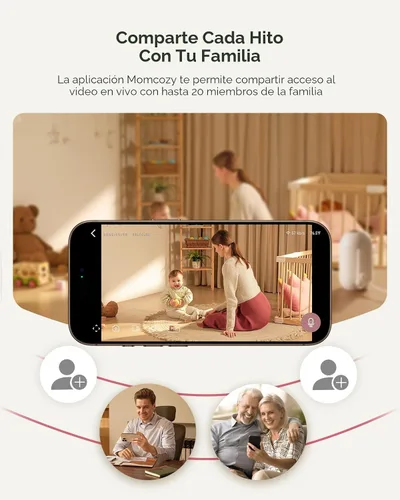 Miniatura 7 de Momcozy Monitor de bebé inteligente WiFi con cámara y audio, pantalla 1080P de 5 pulgadas con montaje en pared, detección de movimiento y llanto