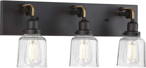 Miniatura 33 de Progress Lighting Rushton Collection - Lámpara de tocador de baño de cristal transparente (1 lámpara), níquel cepillado