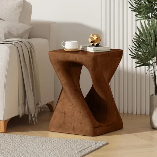 Miniatura 24 de WILLIAMSPACE Juego de 2 mesas auxiliares anidadas, mesas de café redondas de madera color naranja mate, mesas auxiliares modernas de lujo, mesa