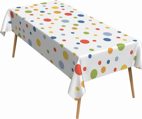 Miniatura 9 de Mantel rectangular de fiesta de 52 x 70 pulgadas, colorido con diseño de estrellas, lunares amarillos, lavable, duradero, para fiestas