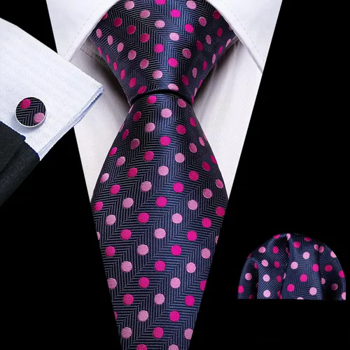 Miniatura 3 de Barry.Wang Corbatas de seda para hombre, diseño de lunares, gemelos cuadrados de bolsillo, gemelos para negocios, boda