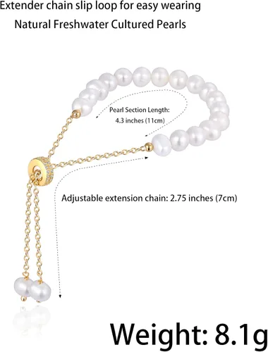 Miniatura 5 de Cowlyn Bossimi - Pulsera de perlas, eslabones de cultura barroca, chapado en oro de 14 quilates, ajustable, a la moda, dije de San Valentín, joyería