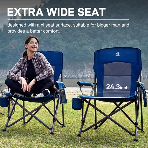 Miniatura 3 de EVER ADVANCED Silla de campamento plegable de gran tamaño, para adultos, silla de césped resistente con bolsillos laterales, silla cuádruple Azul