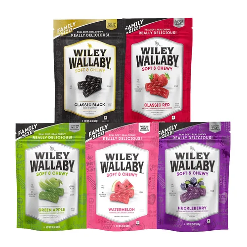 Miniatura 8 de Wiley Wallaby 24 onzas Paquete de variedad de regaliz gourmet clásico australiano de sabor rojo y sandía, suave y masticable, 2 paquetes