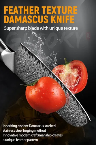Miniatura 3 de Cuchillo Santoku de 7 pulgadas, cuchillos japoneses AUS-10 de cocina de acero Damasco con diseño de mango ergonómico