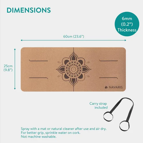 Miniatura 7 de Navaris Rodillera de corcho para yoga, antideslizante para esterillas de ejercicio, 0.2 pulgadas (0.236 in), acolchado extra grueso para pilates