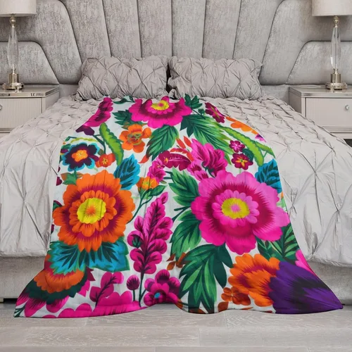 Miniatura 6 de Manta de forro polar con flores mexicanas, acogedora manta de franela para cama de 50 x 60 pulgadas para sofá, cama, oficina, Navidad, Halloween