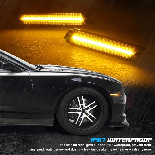 Miniatura 5 de Lámparas de reflector de marcador lateral LED de lente ahumada para parachoques delantero compatibles con Chevy Camaro ámbar 2010 a 2015 - Paquete